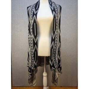 United States Sweaters Vest Womens M Black Gray Aztec Open Front Drape Boho
